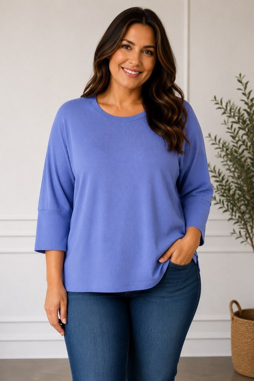 Chicos Top Womens Blue Rib Pullover Modal Blend Pullover Tunic Blouse XL 3